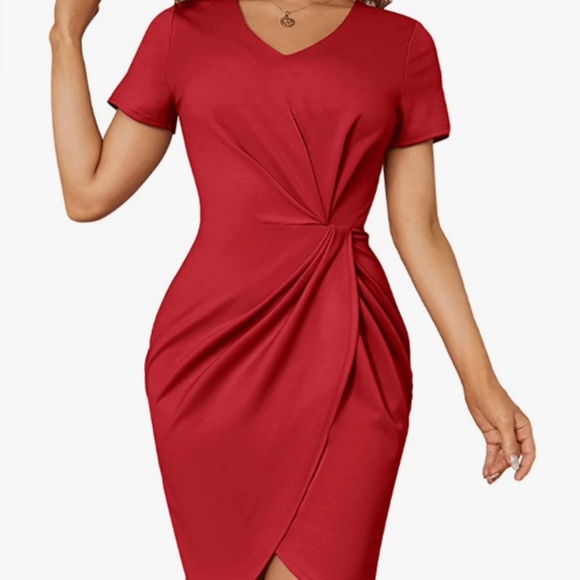 🆕V Neck Dress Waist Ruched Tulip Hem Split Mini Bodycon Dress - Picture 8 of 12